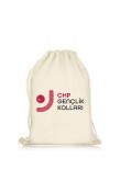 CHP logolu ip büzgülü ham bez organik geri dönüştürülebilir seçim promosyon çantası